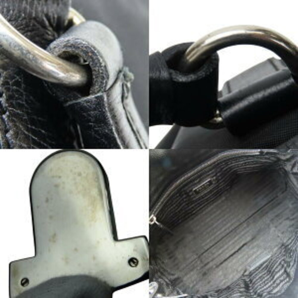 Prada handbag triangular plate nylon leather blac… - image 7